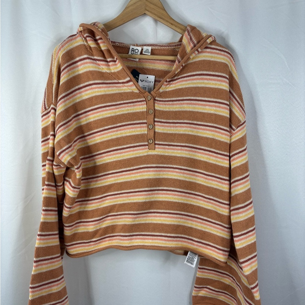 ROXY Striped Cropped Side Swipe Poncho Cropped Hoodie-- NWT-L - Picture 3 of 13